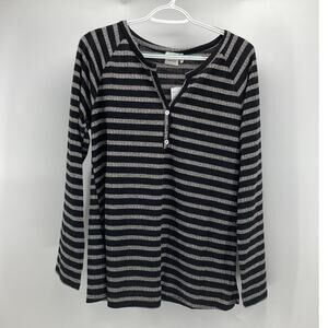 Simple Susanne Betro  black gray ribbed long sleeve top size L tunic longline